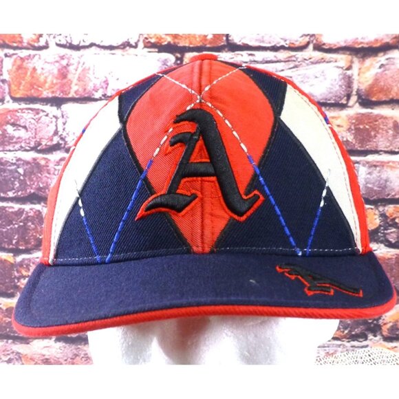 Atlanta Themed Big A Hat Red & Blue Diamond Pattern Baseball Cap By Pit Bull Med - Picture 1 of 6